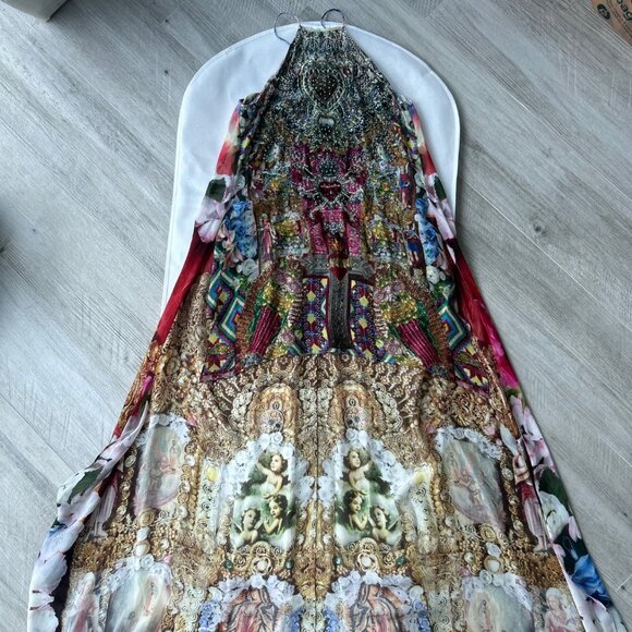 Camilla Sheer Overlay Dress, High-Low Maxi Dress, Multicolor Statement Piece - Picture 4 of 8